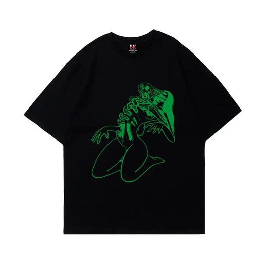T-Shirt Esqueleto Verde Neon - Arte Dark Vibrante